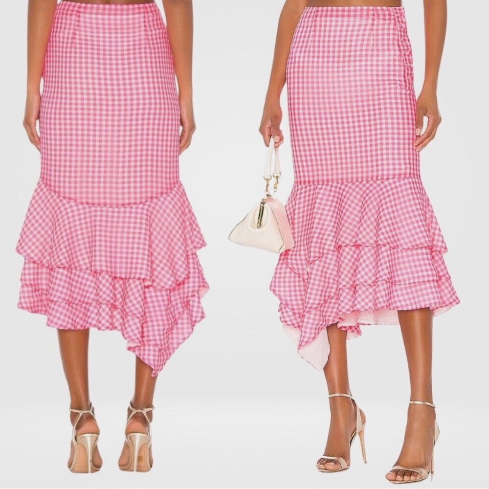 NBD - Ayesha Midi Skirt in Neon Pink & White